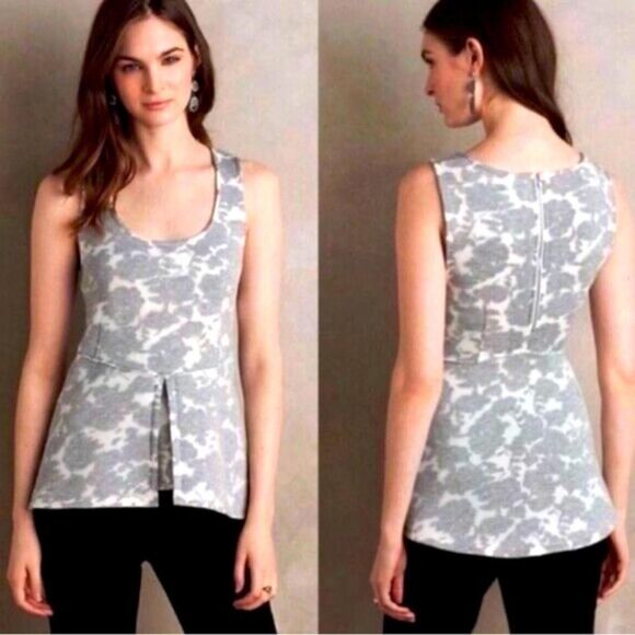 Anthropologie Peplum Tank Top • Grey White Abstract Print • Size Small Bridal - Picture 2 of 7